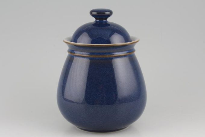 Denby Imperial Blue Storage Jar + Lid Bulbous shape. Size represents height. 5 1/2"