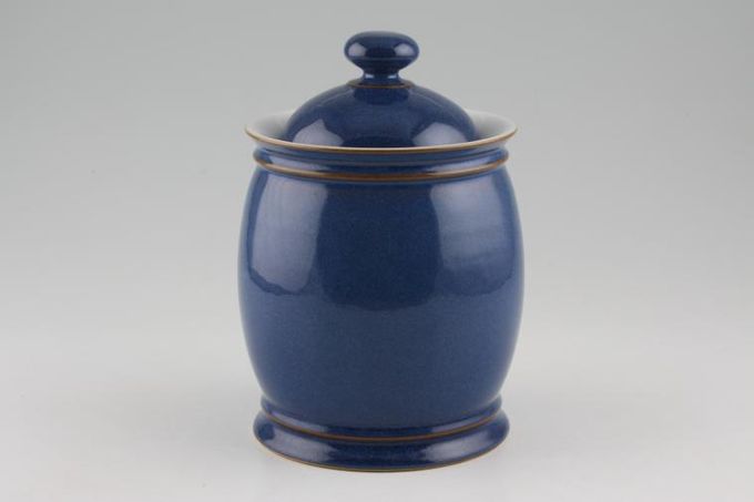 Denby Imperial Blue Storage Jar + Lid Barrel Shape. Size represents height without lid 6"