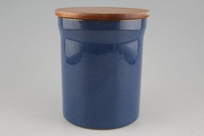 Denby Imperial Blue Storage Jar + Lid Straight Sided - Wooden Lid 5 1/4 x 6 1/4"