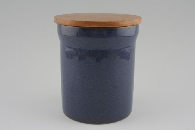 Denby Imperial Blue Storage Jar + Lid Straight Sided - Wooden Lid 4 1/2 x 5 1/2"