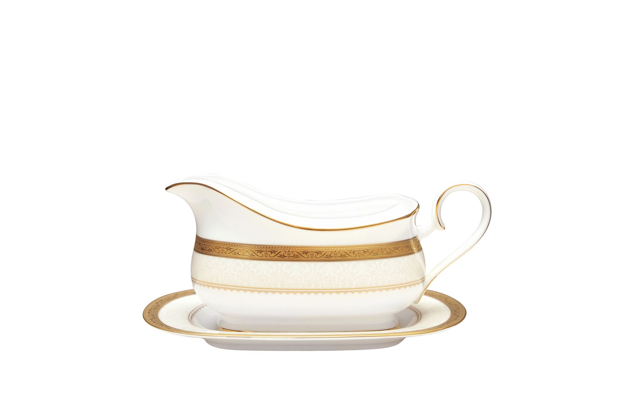 Noritake Odessa 2-Piece Gravy Boat with Stand Gold 