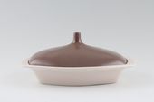 Poole Mushroom and Sepia - C54 Butter Dish + Lid Pointed Handle 8 1/4" thumb 1