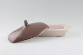 Poole Mushroom and Sepia - C54 Butter Dish + Lid Pointed Handle 8 1/4" thumb 2