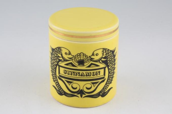 Portmeirion Dolphins Storage Jar + Lid Ceramic Lid - Cinnamon on jar - Yellow 2 5/8 x 3 1/2"