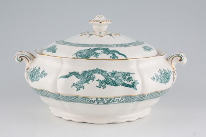 Booths Dragon - Turquoise - Gold Edge Vegetable Tureen with Lid