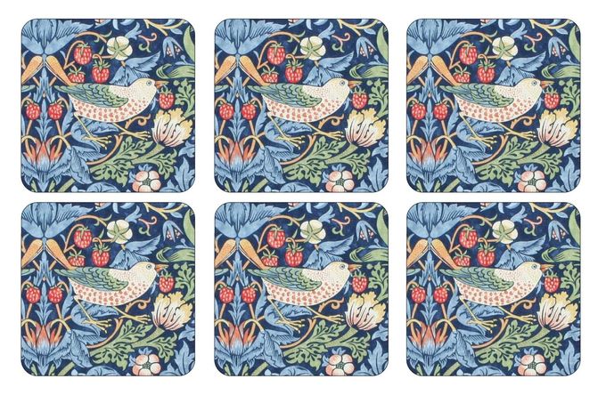 Royal Worcester Strawberry Thief Coasters - Set of 6 Blue 10.5 x 10.5cm
