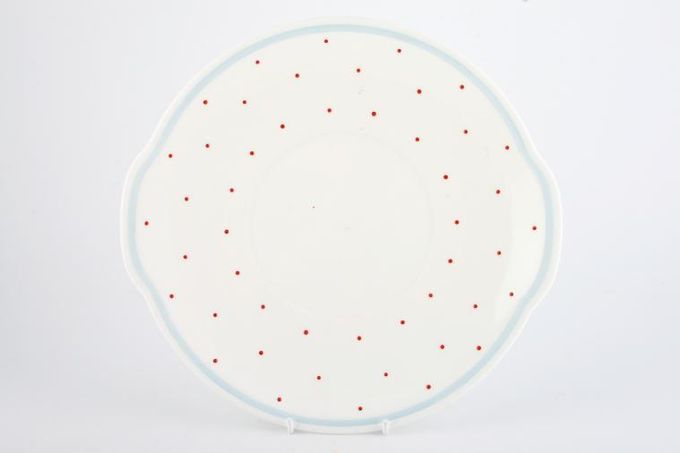 Susie Cooper Raised Spot - Red Spots with Blue Band Cake Plate Eared 10"