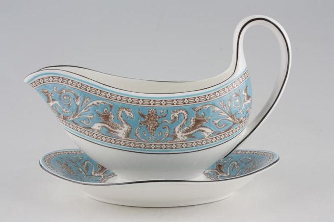 Wedgwood Florentine - Turquoise Sauce Boat and Stand Fixed