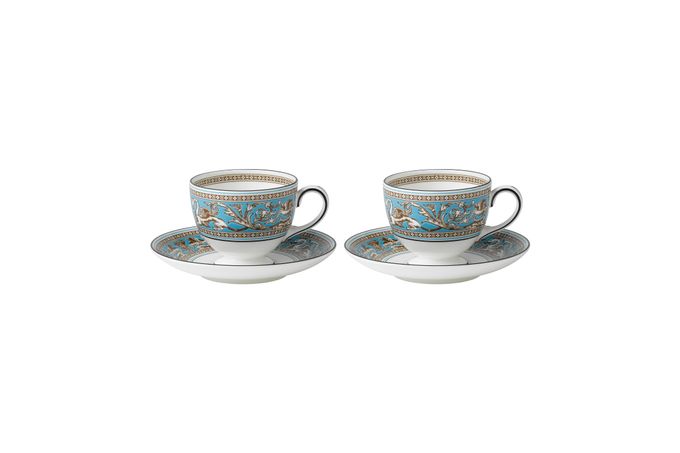 Wedgwood Florentine - Turquoise Teacup & Saucer - Set of 2