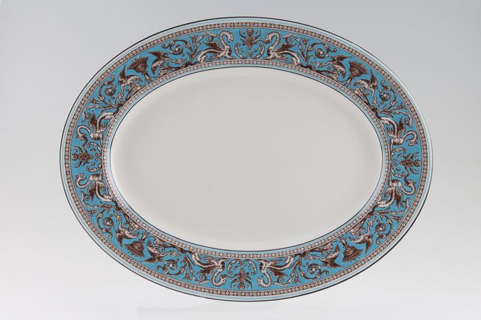 Wedgwood Florentine - Turquoise Oval Plate / Platter No Middle Pattern 15 1/2"