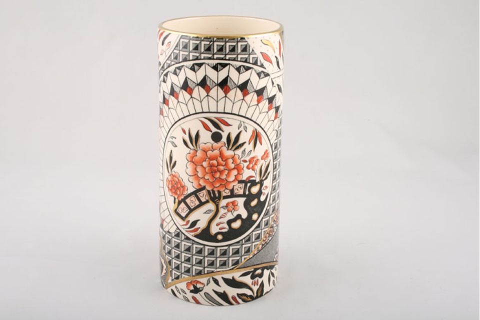 Masons Applique - Black + Orange Vase Cylinder Vase M/S 3 1/2" x 8"