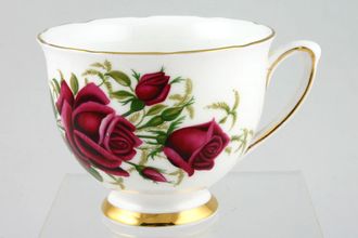 Sell Colclough Red Roses + Green Leaves - 7981 Teacup Shape H - wavy rim-thick gold band on foot 3 1/4" x 2 3/4"