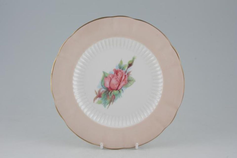 Roslyn Harry Wheatcroft Roses - Rendezvous Salad/Dessert Plate Light pink rim 8 1/8"