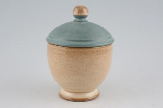 Denby Luxor Sugar Bowl - Lidded (Tea) Tall - Sand Base, Green Lid 3 1/4" x 3"