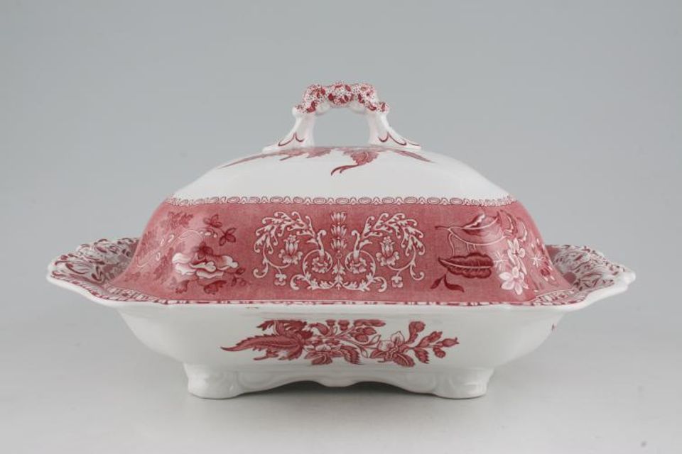 Spode Camilla - Pink Vegetable Tureen with Lid Oblong - Footed with domed lid 11 3/4" x 9"