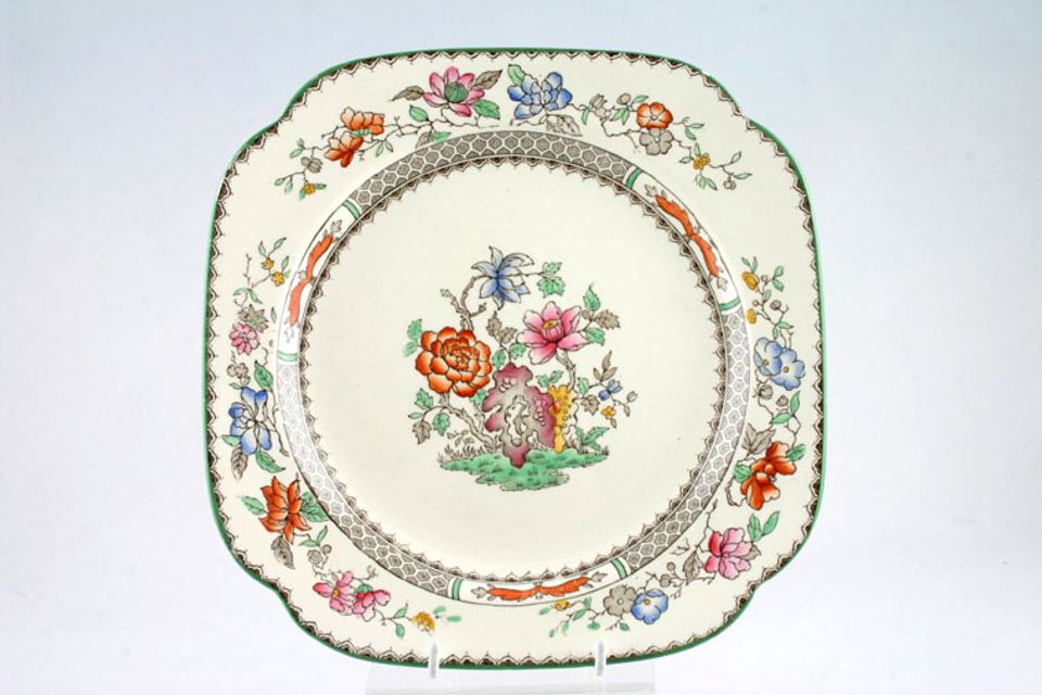 Spode Chinese Rose - Old Backstamp Cake Plate 3 Flower Spays Around Edge 8 3/4"