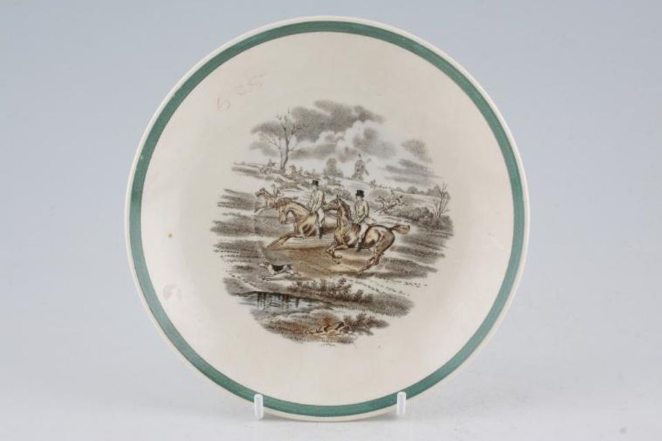 Spode Herring's Hunt Breakfast Saucer "Full Cry" - Dull Green/Grey with more subtle colours. No 6 Copeland Spode 6 1/4"