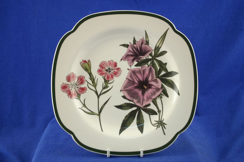 Spode Burgess Botanicals Breakfast / Lunch Plate Square, Dianthus and Convolvulus 9"