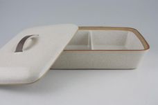 Denby Potters Wheel - Tan Centre Vegetable Tureen with Lid lidded. oblong. divided. Plain lid 11" x 8" thumb 2
