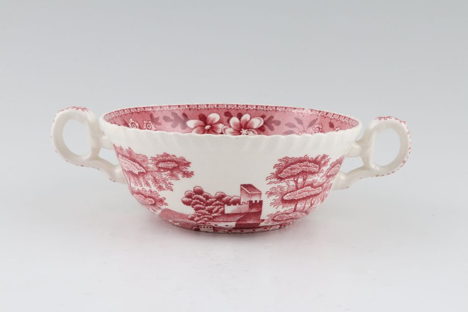 Spode Spode's Tower - Pink - Old Backstamp Soup Cup 2 handles