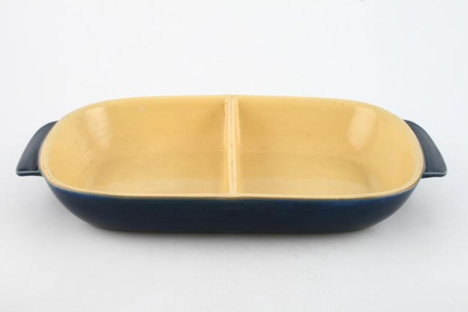 Denby Cottage Blue Serving Dish oblong - divided - eared - open 12" x 6 1/4" x 1 1/2"