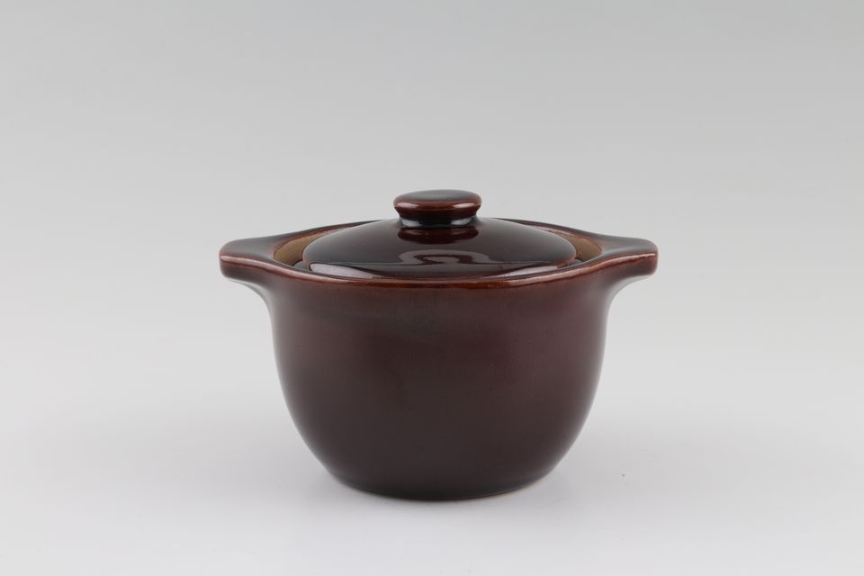 Denby Homestead Brown Marmite Pot + Lid eared. can also be used as lidded soup - NOTE lid depths may vary. 4 3/8" x 2 3/4"