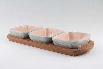 Sell Denby Peasant Ware Hor's d'oeuvres Dish set of three with wooden tray 5" x 4 1/4"