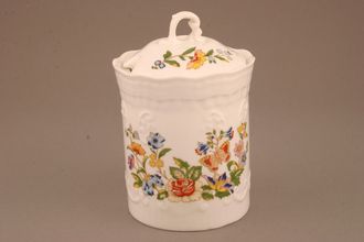 Aynsley Cottage Garden Jam Pot + Lid Victorian Shape, 5" tall inc. lid, Spoon Cut Lid