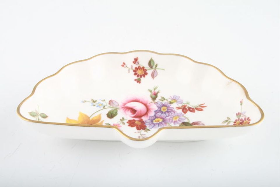 Royal Crown Derby Derby Posies - Various Backstamps Dish (Giftware) Flowers may vary, Fan shaped dish - Butter Curl Dish 5" x 3"