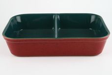 Denby Harlequin Serving Dish oblong- divided- open- green inner- red outer - no handles 11 3/8" x 7 3/4" x 2 1/2" thumb 1