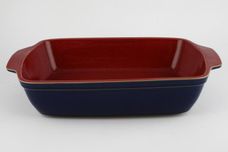 Denby Harlequin Serving Dish oblong-open-eared- red inner- blue outer 14 1/8" x 8 3/4" x 3 1/8" thumb 1