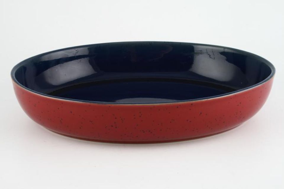 Denby Harlequin Serving Dish oval- open- blue inner - red outer 11 1/2" x 8 5/8"