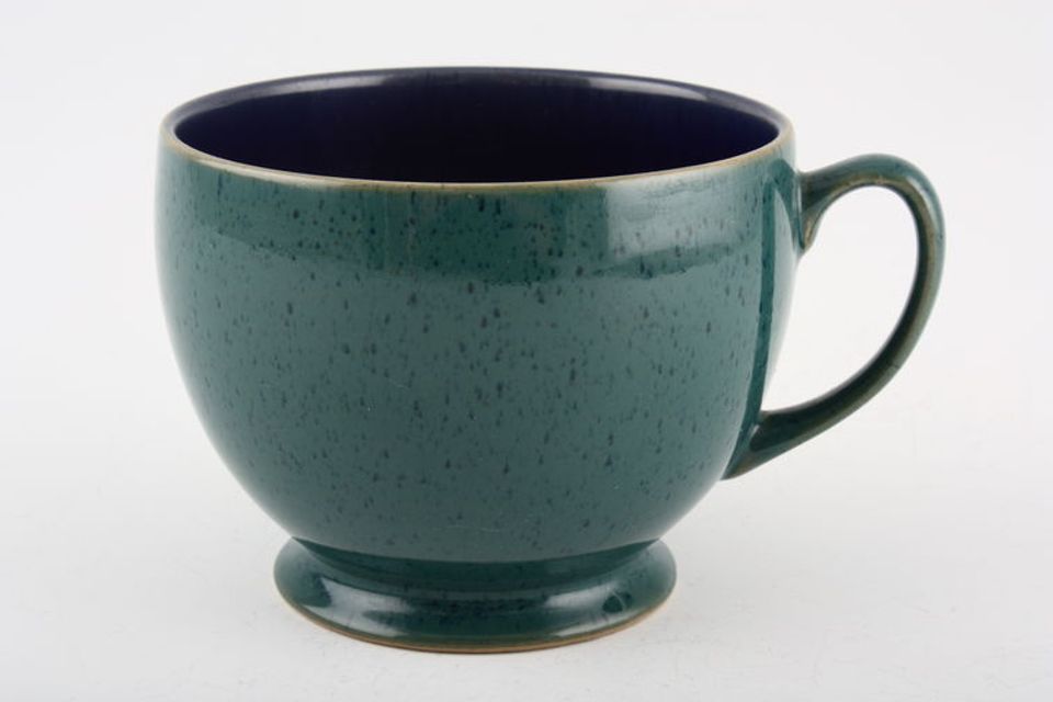 Denby Harlequin Breakfast Cup Blue inner, green outer 4 1/8" x 3 1/8"