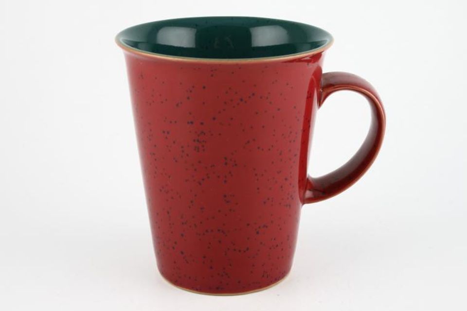 Denby Harlequin Mug straight sided- red outer- green inner 4" x 4 1/2"