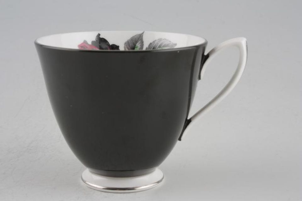Royal Albert Masquerade Teacup black outside, white base and handle with silver trim 3 3/8" x 3"
