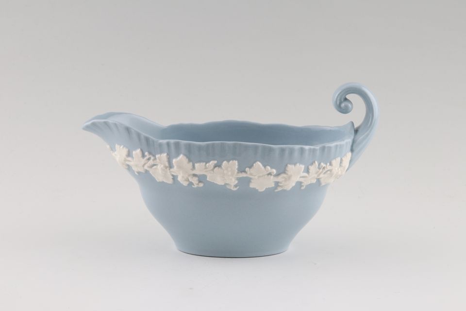 Wedgwood Queen's Ware - White Vine on Blue - Shell Edge Sauce Boat
