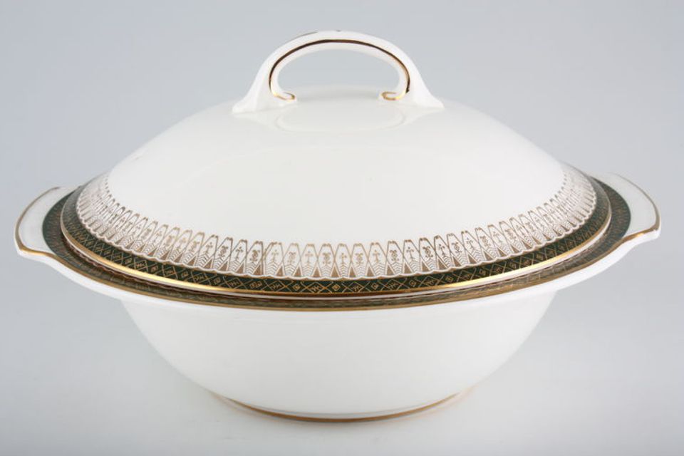 Royal Grafton Majestic - Green Vegetable Tureen with Lid pattern only around rim of base, eared