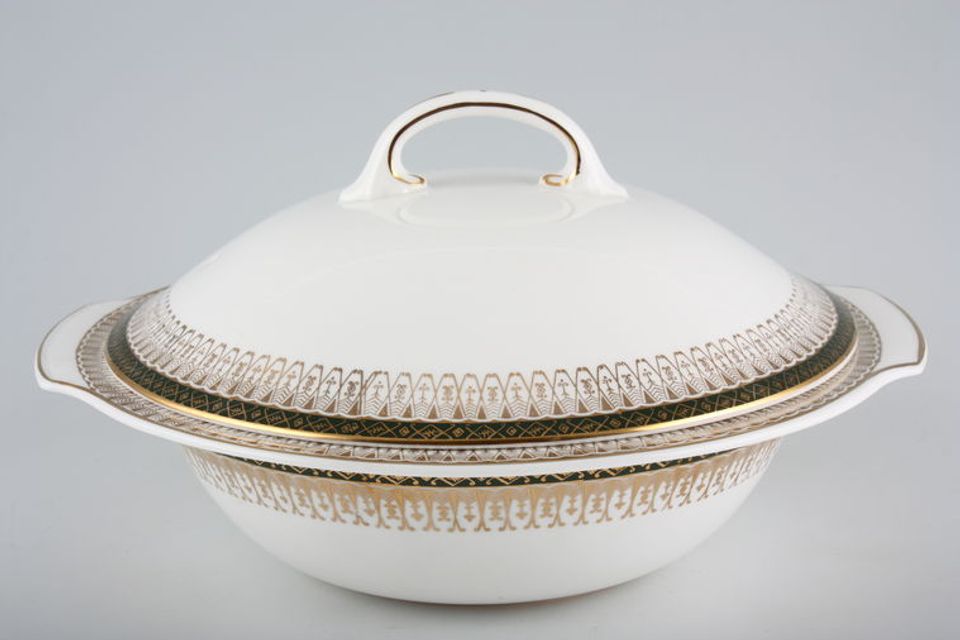 Royal Grafton Majestic - Green Vegetable Tureen with Lid pattern round rim and sides of base, eared