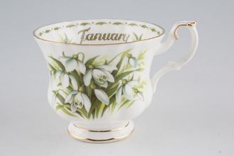 Royal Albert Flower of the Month Series - Montrose Shape Teacup January - Snowdrops 3 1/2" x 2 3/4"