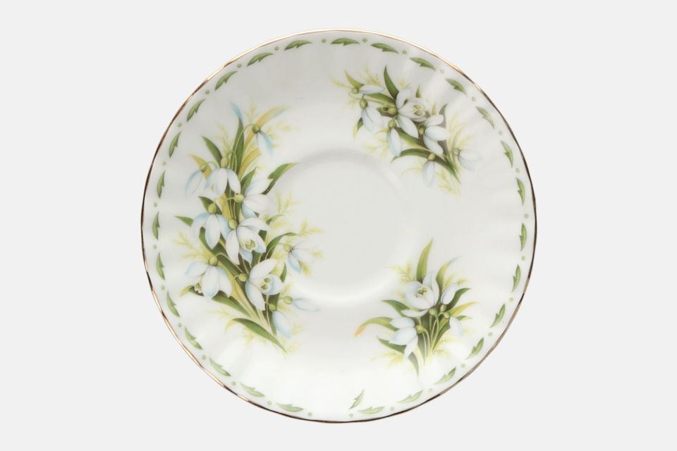 Royal Albert Flower of the Month Series - Montrose Shape Coffee Saucer January - Snowdrops 4 3/4"