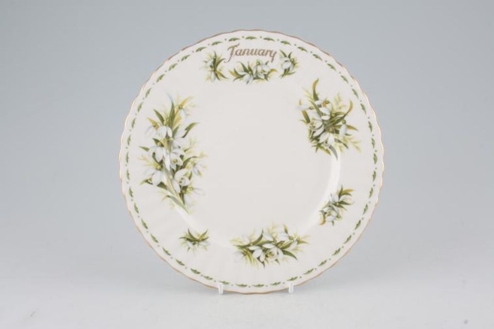 Royal Albert Flower of the Month Series - Montrose Shape Salad/Dessert Plate January - Snowdrops 8"