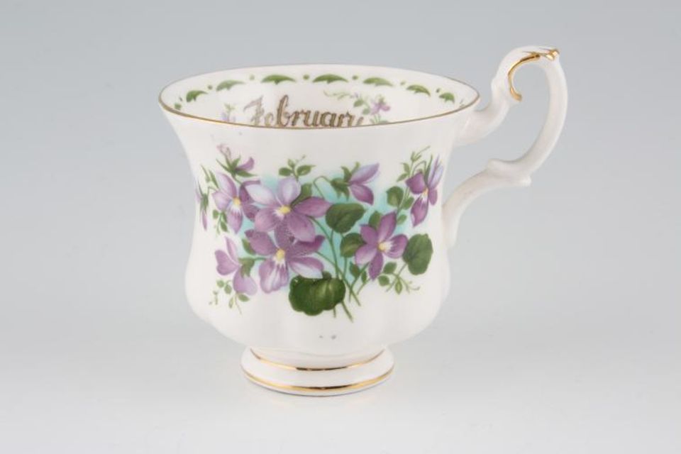 Royal Albert Flower of the Month Series - Montrose Shape Coffee Cup February - Violets 2 7/8" x 2 5/8"