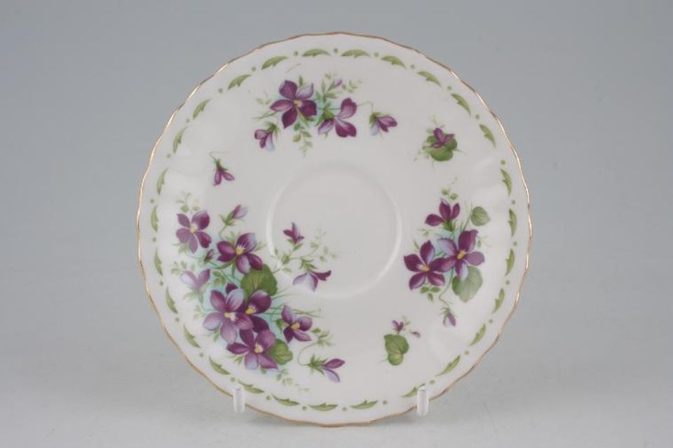 Royal Albert Flower of the Month Series - Montrose Shape Coffee Saucer February - Violets 4 3/4"
