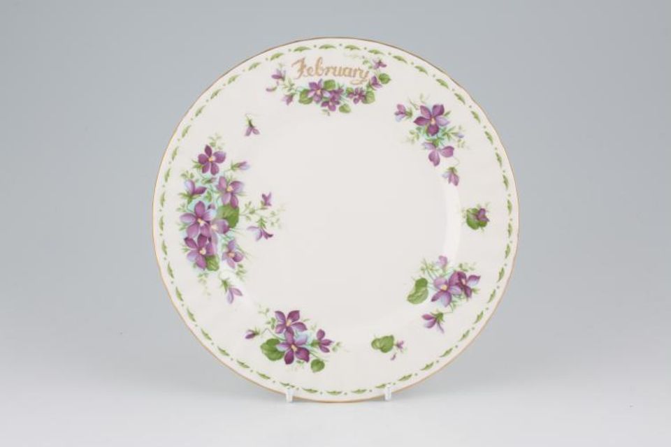 Royal Albert Flower of the Month Series - Montrose Shape Salad/Dessert Plate February - Violets 8"