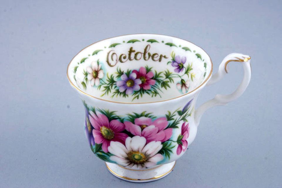 Royal Albert Flower of the Month Series - Montrose Shape Teacup October - Cosmos 3 1/2" x 2 3/4"