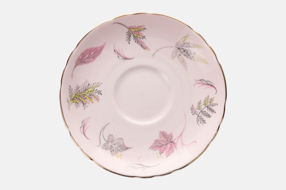 Tuscan & Royal Tuscan Windswept - pink background, gold rim Tea Saucer wavy edge 5 5/8"