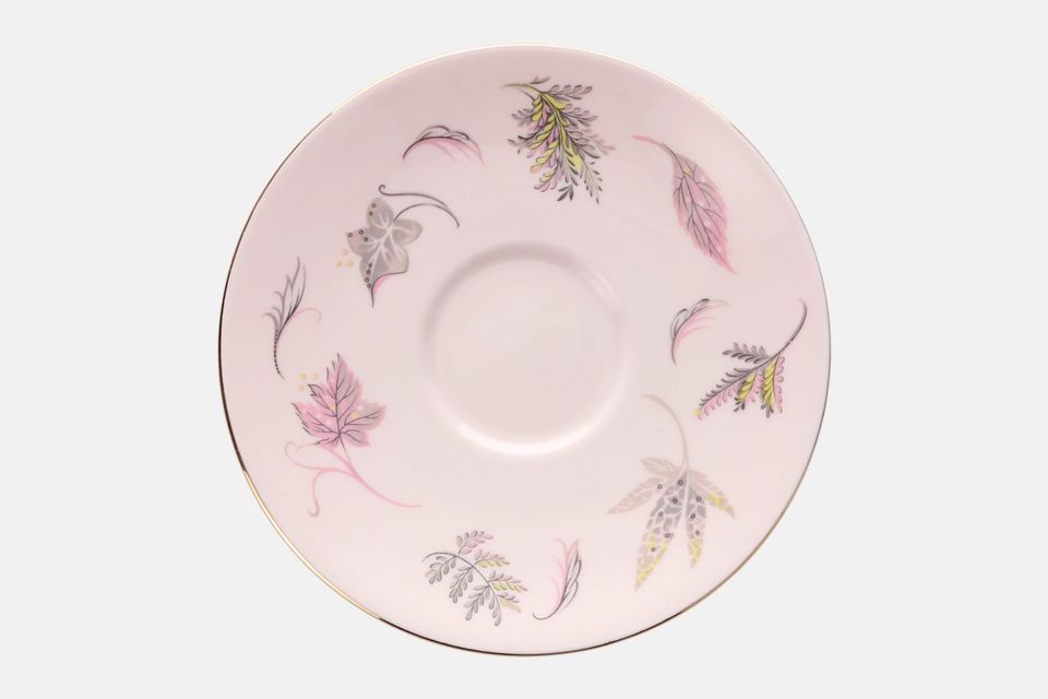 Tuscan & Royal Tuscan Windswept - pink background, gold rim Tea Saucer smooth edge 6 1/8"