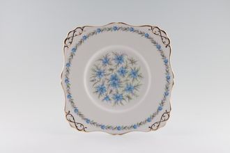 Tuscan & Royal Tuscan Love In The Mist - white background, blue flowers Cake Plate square, eared corners 8 3/4"