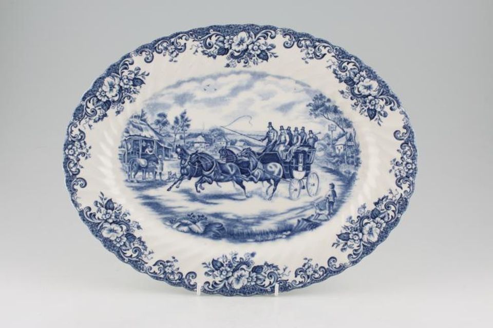 Johnson Brothers Coaching Scenes - Blue Oval Platter Passing Through 13 3/4"