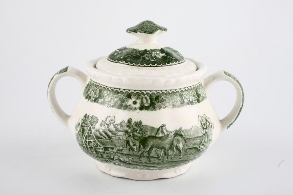 Adams English Scenic - Green Sugar Bowl - Lidded (Tea)